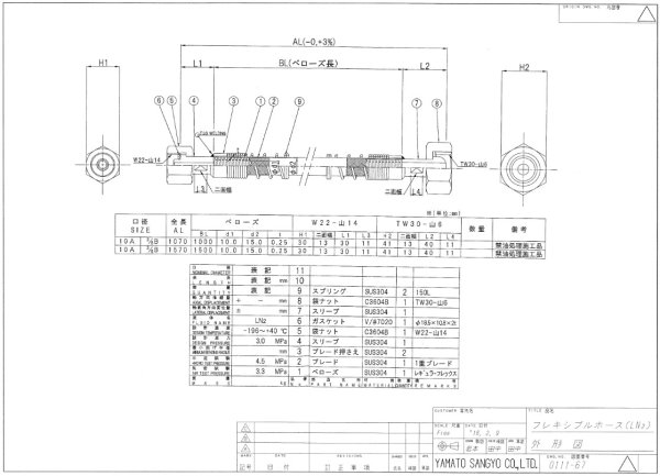 画像3: ヤマト産業 P-LN2-1000 窒素ガス用フレキシブルホース (3)