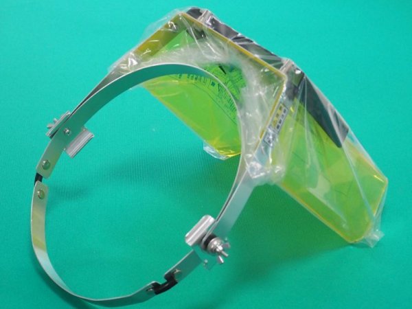 画像2: 溶接/遮光/防災面 ヘルメット装着用ダブル防災面 本体:黄色/前面:350W 黄色/8 角型 理研化学 (2)