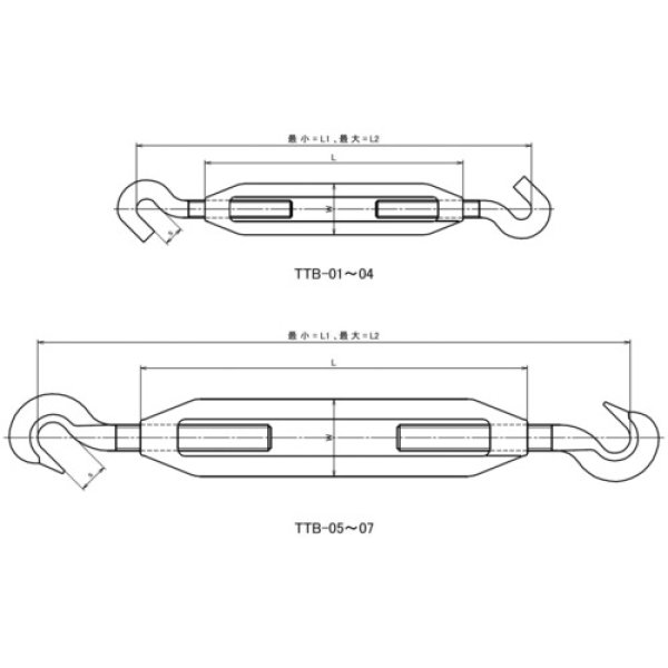 画像4: TRUSCO 枠式ターンバックル フック&フックタイプ ねじ径3/8 ユニクロ TTB-05 [275-8083] (4)