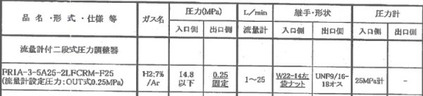 画像3: アルゴン93% 水素7% 流量計付二段圧力調整器 FR1A-3-5A25-2LFCRM-F25  ユタカ (3)