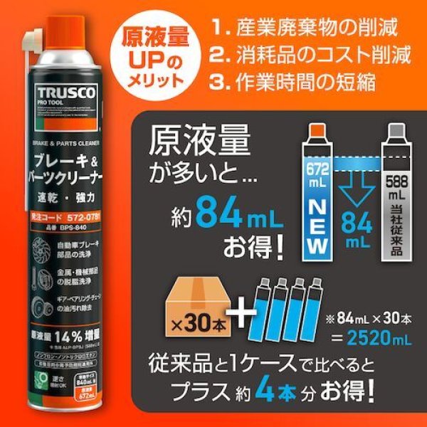 画像6: TRUSCO ブレーキ&パーツクリーナー速乾タイプ 840ml BPS-840 [572-0781]  (6)