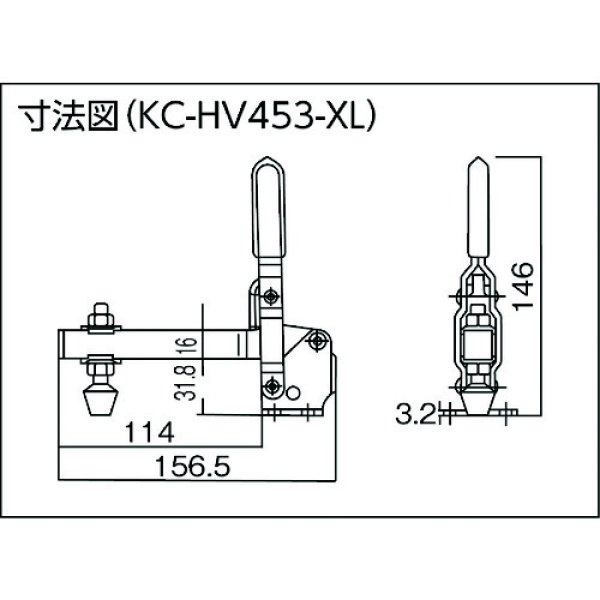 画像2: 角田 ハンドル縦型トグルクランプ（下方押え型）No.HV433-XL KC-HV433-XL 締圧力0.8〜2.25kNB [356-8733]  (2)