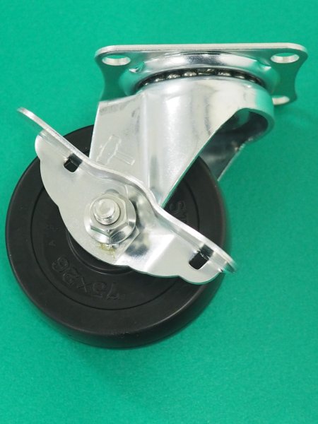 画像1: ハンマー 旋回式ゴム車輪 75mm ストッパー付 413S-R75 [125-1708] (1)