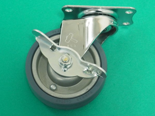 画像2: ハンマー プレート式キャスター 自在（ストッパー付）ゴム車輪（スチールホイール）75mm Eシリーズ 415E-PR65 [854-9690]  (2)