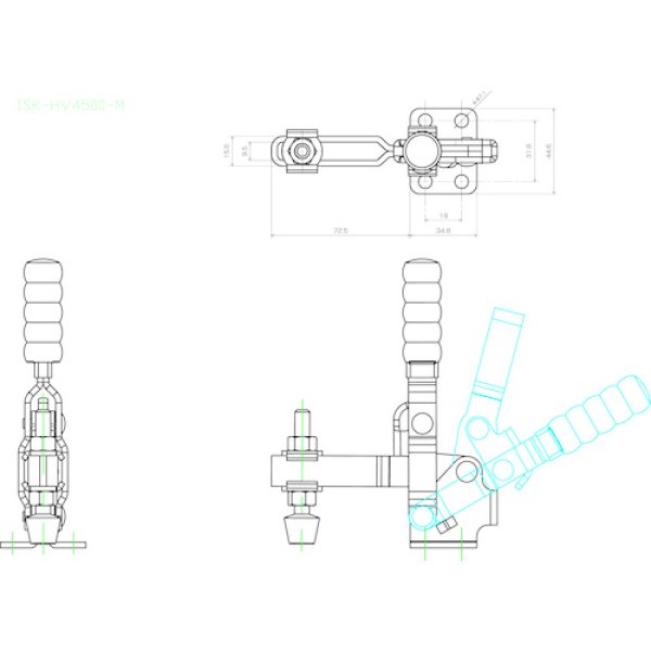 画像2: 下方押え型トグルクランプ 垂直ハンドル ISK-HV4500-M (31335) 育良精機　 (2)