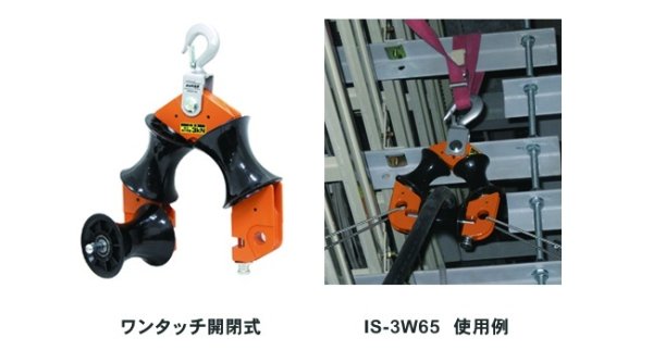 画像2: 多目的金車 IS-3W65 (10126) ケーブル延線用三面金車 育良精機 (2)