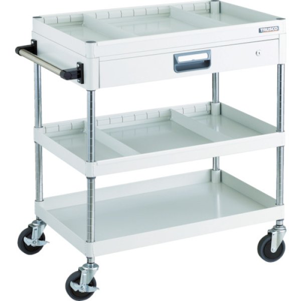 画像1: TRUSCO ツールワゴン フェニックスワゴン 省音 750Ｘ500 仕切2段付 ホワイト PEW-973ZS2-W [488-5023] (1)