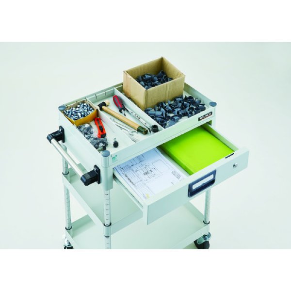 画像7: TRUSCO ツールワゴン フェニックスワゴン 省音 750Ｘ500 仕切2段付 ヤンググリーン PEW-973ZS2-YG [488-5031] (7)