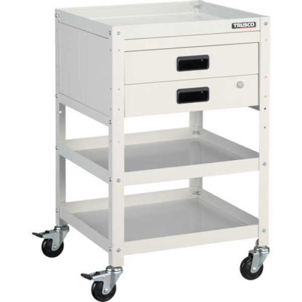 画像1: TRUSCO ツールワゴン ラビットワゴン 500Ｘ550ＸH810 2段引出付 ゴム車輪 ホワイト RBW-853X W [366-3442] (1)