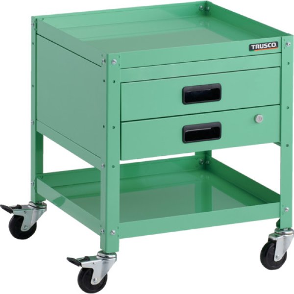 画像1: TRUSCO ツールワゴン ラビットワゴン 500Ｘ500 引出2段付 ゴム車輪 ヤンググリーン RBW-652X YG [206-4285] (1)