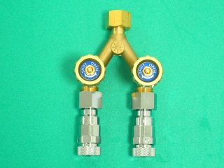 アセチレン調整器用分岐管 二又バルブ YB-2 出口ワンタッチ