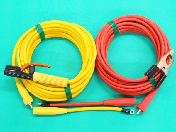 画像1: ねじ込メスジョィント付WCT22カラー溶接ケーブルセット 黄色ホルダー30M赤色アース 20M (1)