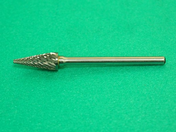 画像2: TRUSCO 超硬バー テーパー型 φ6.4(22°)Ｘ刃長13Ｘ軸3 ダブルカット TB5B064 [344-7481]  (2)