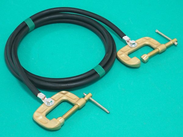 画像1: 両端 万力型アースクリップ(EB300) ケーブル WCT 38 黒 3m (1)