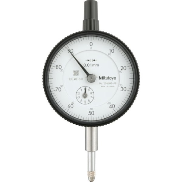 画像1: ＭＩＴＵＴＯＹＯ 標準形ダイヤルゲージ（平裏ぶたタイプ）測定範囲0〜10mm 最小表示0.01mm 目盛仕様±0-100 測定力1.4N以下 ショックプルーフ 2046AB-09 [242-1969] (1)
