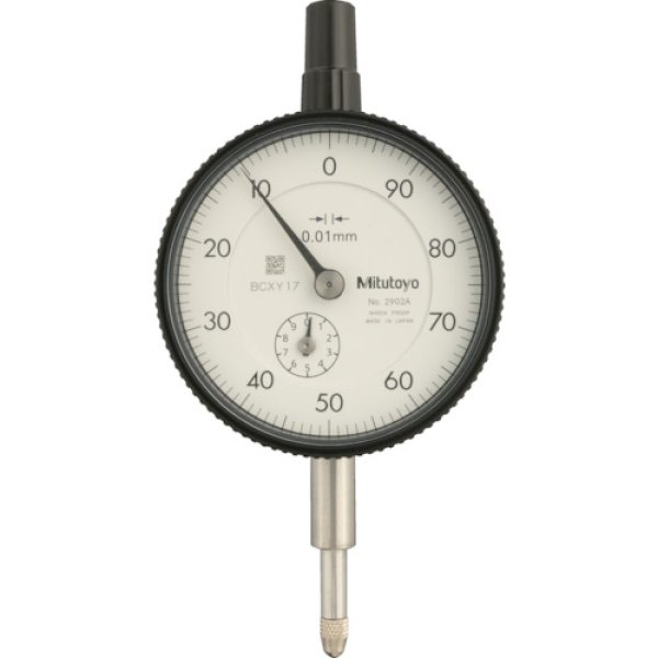 画像1: ＭＩＴＵＴＯＹＯ 標準形ダイヤルゲージ（耳金付裏ぶたタイプ）測定範囲0〜10mm 最小表示0.01mm 目盛仕様100-0 測定力1.4N以下 2902A [242-1956] (1)