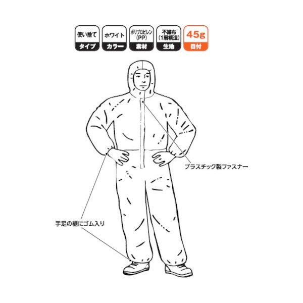 画像2: TRUSCO TSB-60-L 不織布使い捨て保護服(1層・目付60gタイプ) Lサイズ [244-3968] (2)