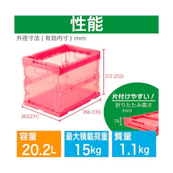 画像3: TRUSCO α折りたたみコンテナ オリコン スケルコン 20L 透明レッド 赤 TR-S20R(R) [363-8791] (3)