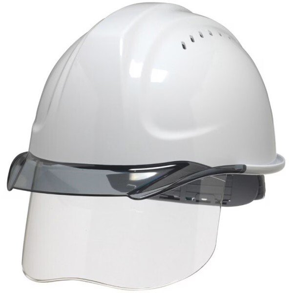 画像1: 【シールド付】洗えるヘルメット エアロメッシュ SYA-CSV型HA2E4M-M2式 安全帽 現場 倉庫 作業用 工事用 プロ仕様 DIC【本体:ホワイト・バイザー:スモーク 】 (1)