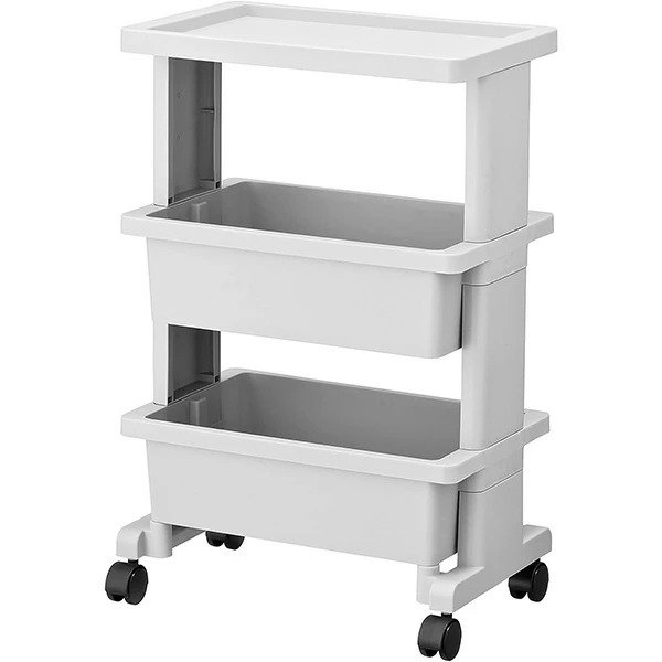 画像2: 【ライトグレーホワイト/ミニサイズ】リセスタイル コンパクト ツールボックス 3段テーブルワゴン ツールストッカー 組み立て式 (2)