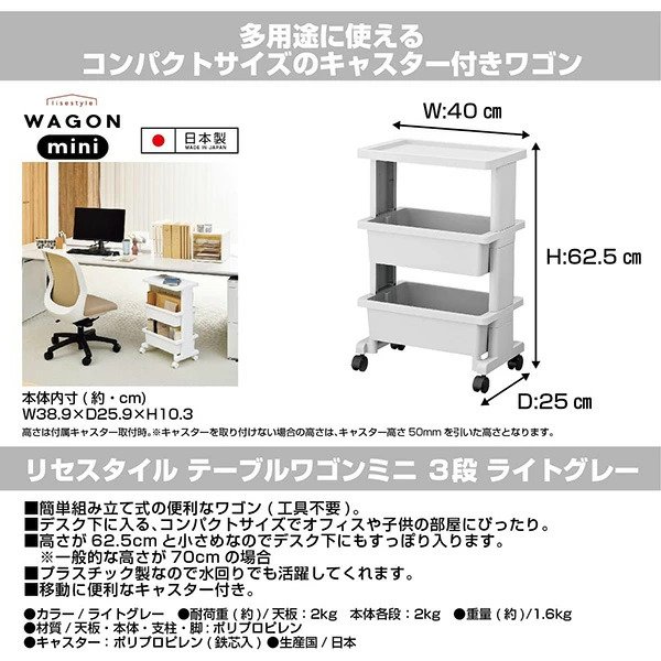 画像4: 【ライトグレーホワイト/ミニサイズ】リセスタイル コンパクト ツールボックス 3段テーブルワゴン ツールストッカー 組み立て式 (4)