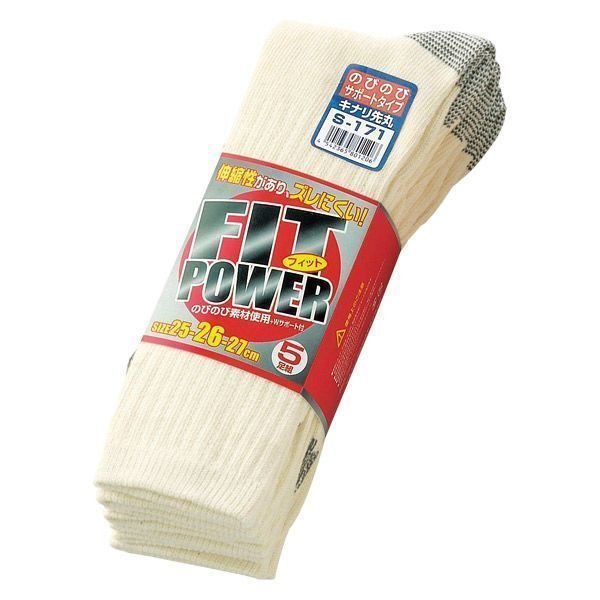 画像1: おたふく手袋 フィットパワー 先丸 25足分 (5足組×5セット) キナリ 作業　靴下　ソックス S-171 (1)