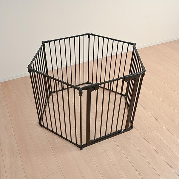 画像2: 【ドア付/6枚セット】スチールペットサークル＆ゲート ペットゲージ 折りたたみ 脱走防止 侵入防止 アウトドア キャンプ ブラック (2)
