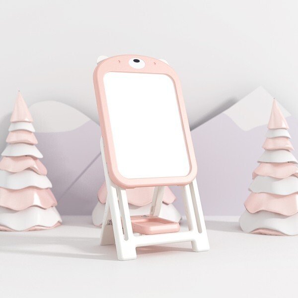 画像2: おりたためる コンパクト ホワイトボード ピンク イーゼル おえかき (2)