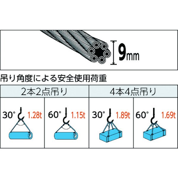 画像2: TRUSCO 玉掛ケワイヤーロープ 段落シ 9mmX1m TWD-9S1 [489-2127] (2)