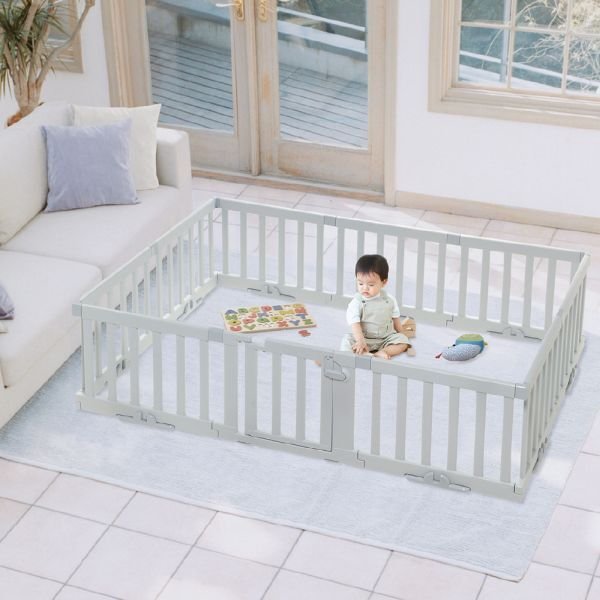 画像3: 【ドア付/10枚セット】パーテーションにも使えるベビーサークル ライトグレー リッチェル (3)