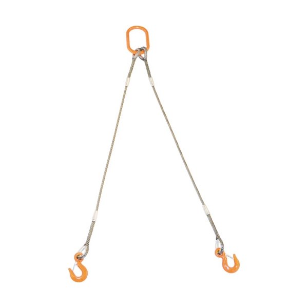 画像1: TRUSCO 2本吊リ玉掛ケワイヤロープスリング Wスリング フック付キ 12mmX2m GRE-2P-12S2 [819-1721] (1)