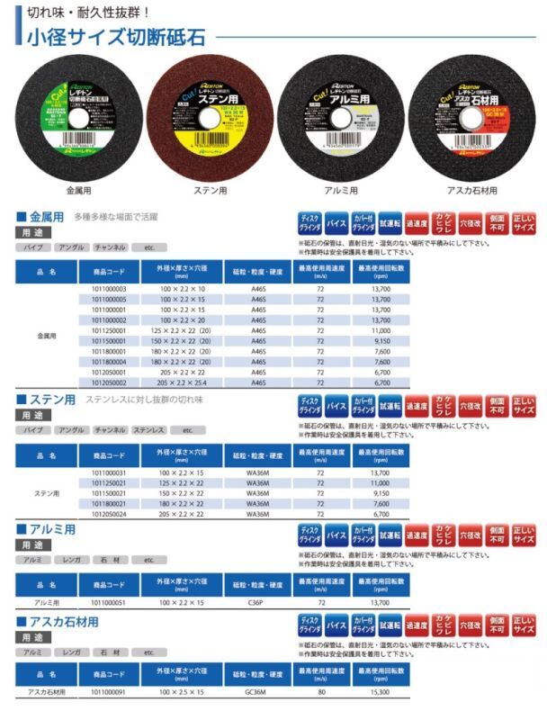 砥粒:A・粒度:46・硬度:S】レヂトン レジトン 小径サイズ切断砥石 金属