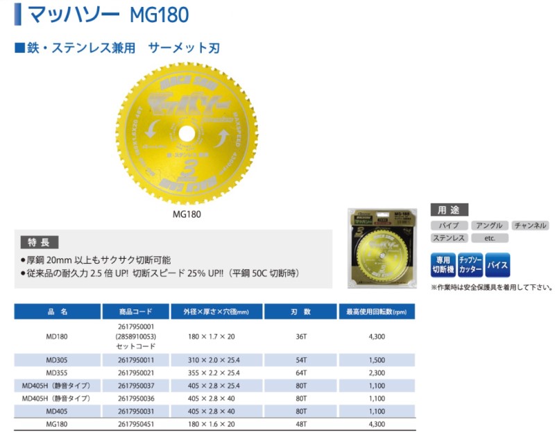 17062円 少し豊富な贈り物 レヂトン レジトン チップソー マッハソーMD405H 静音タイプ ステンレス 鉄 兼用 1枚 2617950036