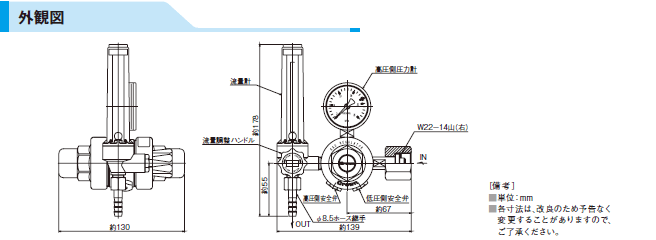 汎用小型圧力調整器 YR-90F ( 真鍮タイプ）流量計付 アルゴン用 ヤマト